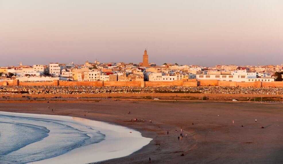 Rabat,Tramonto dalla Kasbah Oudaya. Panoramico tramonto a Rabat