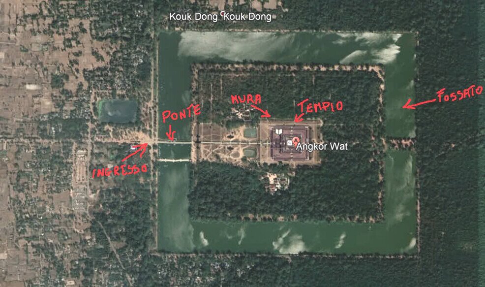 Pianta rettangolare del tempio di Angkor Wat Tempio di Angkor Wat visto dall'alto.